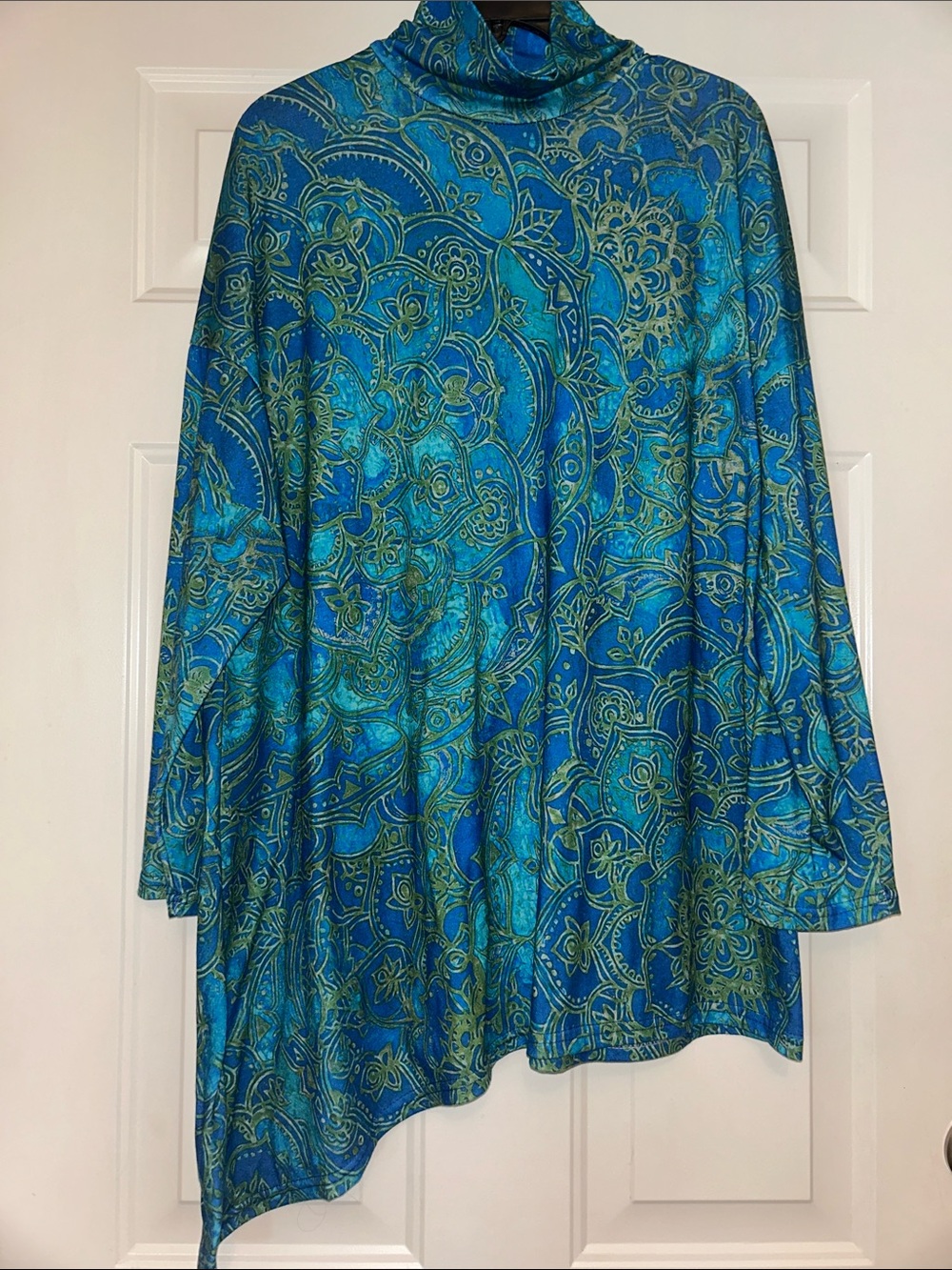 Scacto Paisley LS Tunic Sharkbite Tunic Top Blue NWOT Lagenlook Mock  Boho Artsy
